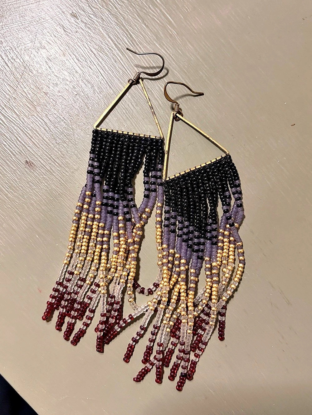 Beaded Fringe Earrings Black & Gold Like New